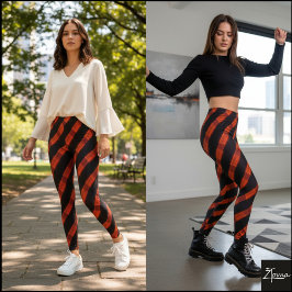 Leggings Naranja Negro Raya Diagonal Glitch Cibernético