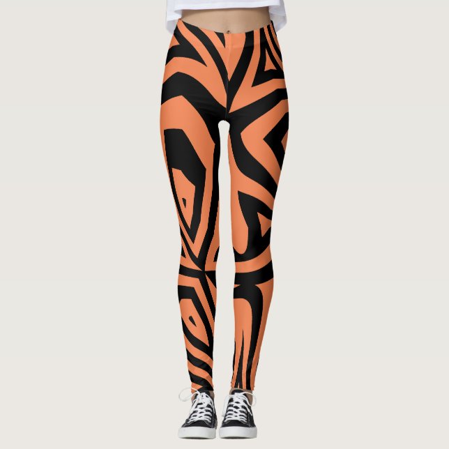 Leggings Naranja Negro Resumen Zebra Imprimir mujeres Piern (Anverso)