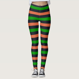 Leggings Naranja negro verde rayado piernas de Halloween