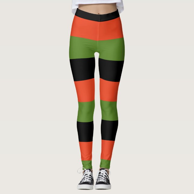 Leggings Naranja negro y Halloween con franjas verdes (Anverso)