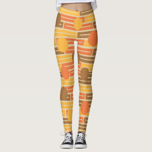 Leggings Naranja, Oro, Rectángulos y Círculos Marrones