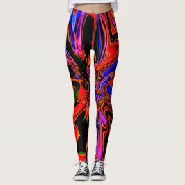 Leggings Naranja oscuro azul negro diseño de flores psicodé