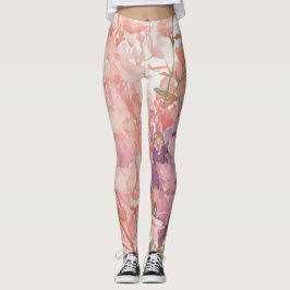 Leggings naranja pastel pequeño patrón de arte floral pétal