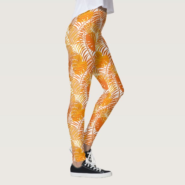 Leggings Naranja quemado de hojas de palma tropical patenta (Derecha)