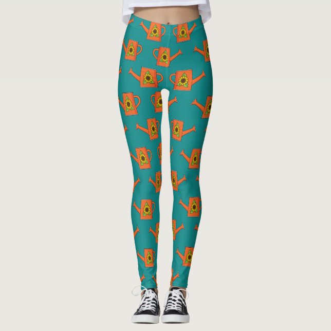 Leggings Naranja regando lata con girasol (Anverso)