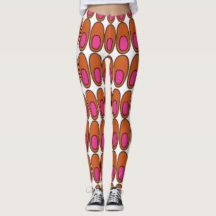 Leggings Naranja repetitivo y óvalos rosados