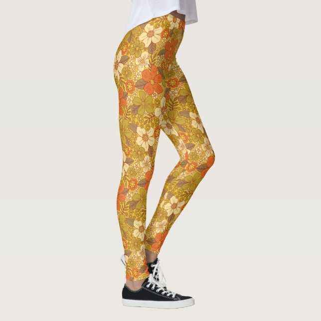 Leggings Naranja retro 60/70 y floral verde oliva (Derecha)
