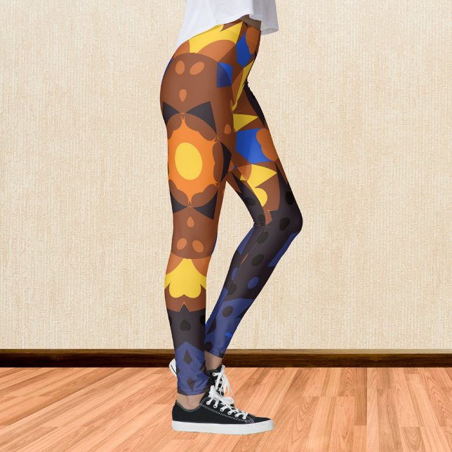 Leggings Naranja retro Mandala flor amarillo y azul (Subido por el creador)