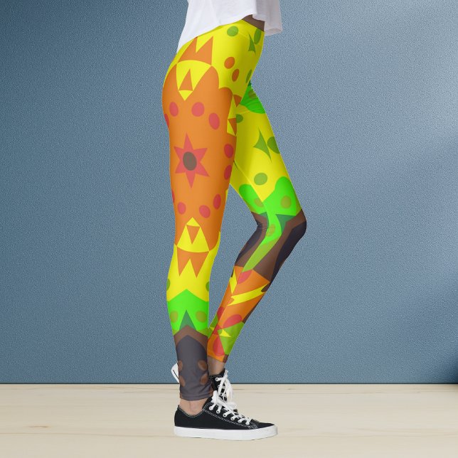 Leggings Naranja retro Mandala flor amarillo y verde (Subido por el creador)