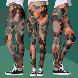 Leggings Naranja retro Mandala Flor azul y marrón