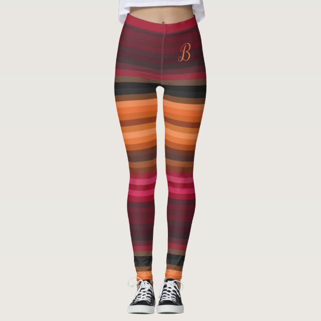 Leggings Naranja Rojo Rosa Marrón Gris Rayas Giratorias Mon (Anverso)