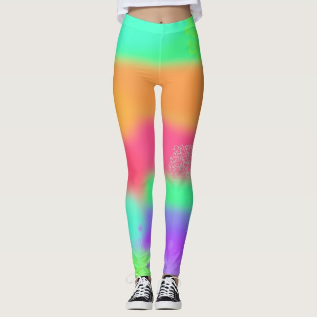 Leggings Naranja rosa caliente Punk turquesa púrpura  loco (Anverso)