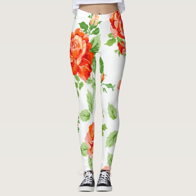 Leggings Naranja rosa de impresión floral (Anverso)