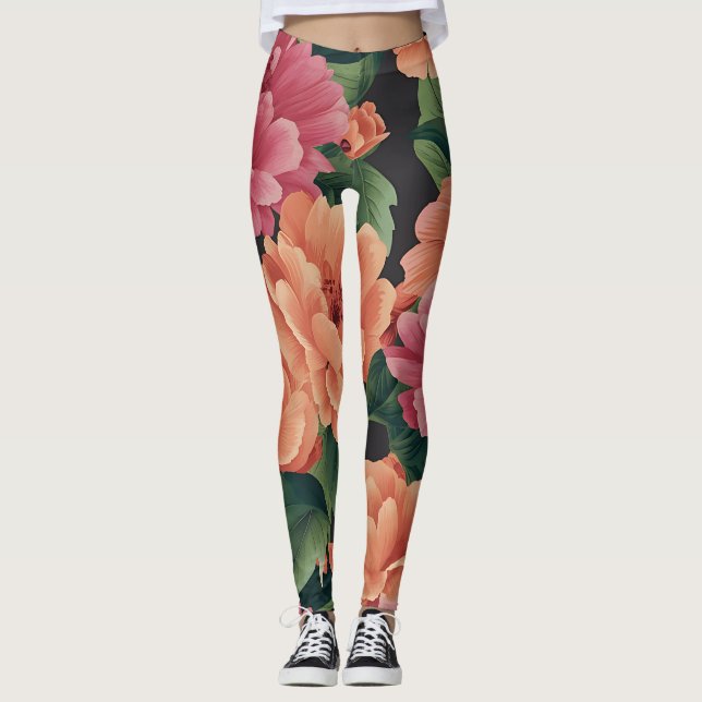 Leggings Naranja rosa de las flores de sangre (Anverso)