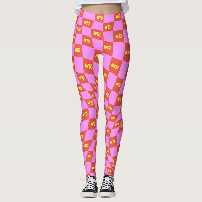 Leggings naranja rosa de neón negro monogramado amarillo (Anverso)