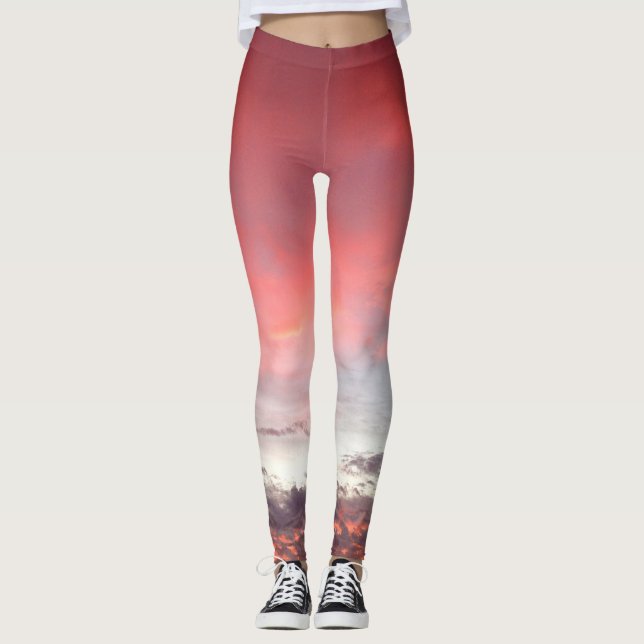 Leggings Naranja rosa nubes blancas atardecer foto elegante (Anverso)