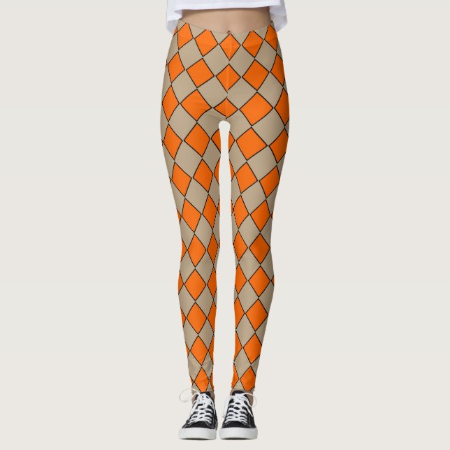 Leggings Naranja Taupe Checker Diamond Pattern (Anverso)