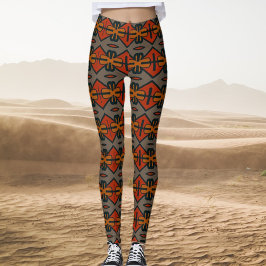Leggings Naranja tribal y patrón oro