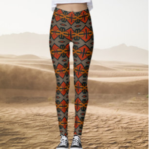 Leggings Naranja tribal y patrón oro