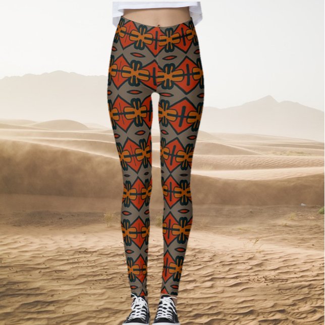 Leggings Naranja tribal y patrón oro (Bookmark my store: https://www.zazzle.com/store/capricepetit?rf=238091145531749709)