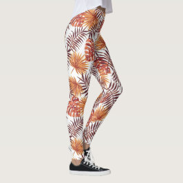Leggings Naranja tropical moderno Palm Tree deja el arte de