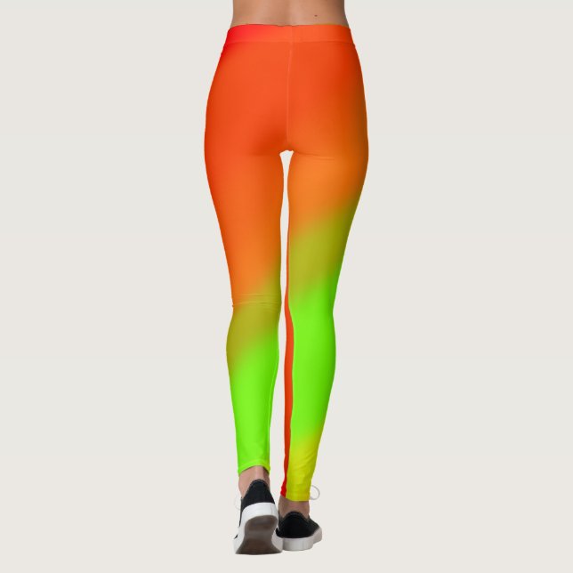 Leggings Naranja verde amarillo y olas rojas (Reverso)