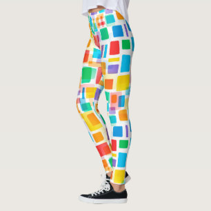 Leggings Naranja Verde Azul brillante Patrón de arte púrpur