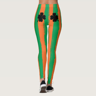 Leggings Naranja verde de los tréboles del día el   Irlan