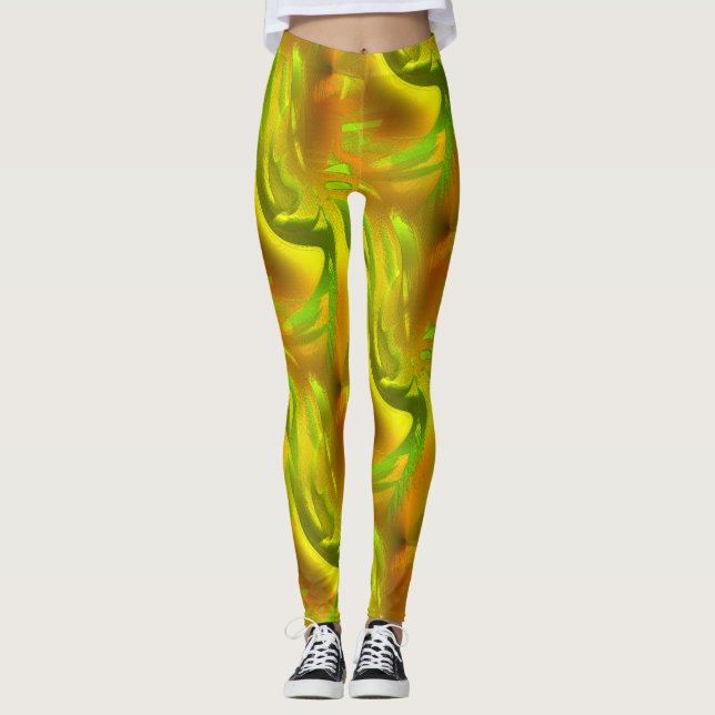 Leggings Naranja verde digital en textura áspera amarilla (Anverso)