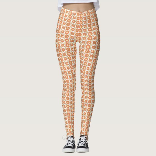 Leggings Naranja vibrante y fondo rayado blanco con (Anverso)