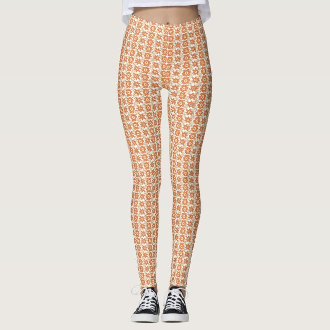 Leggings Naranja vibrante y fondo rayado blanco con (Anverso)