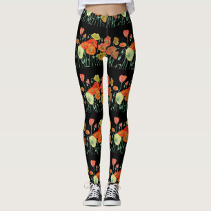 Leggings Naranja y adormidera negra Planteamientos de arte 