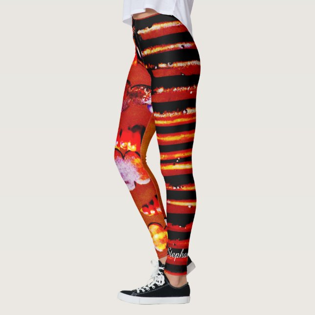 Leggings Naranja y banda negra con nombre personalizado (Izquierda)