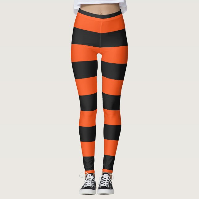 Leggings Naranja y gris oscuro rayas de Halloween (Anverso)
