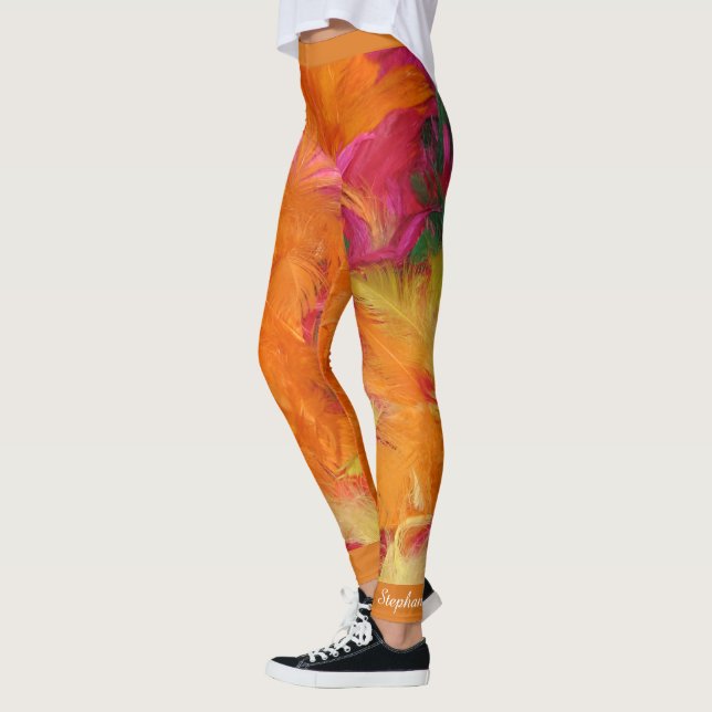 Leggings Naranja y plumas rosadas calientes, nombre persona (Izquierda)