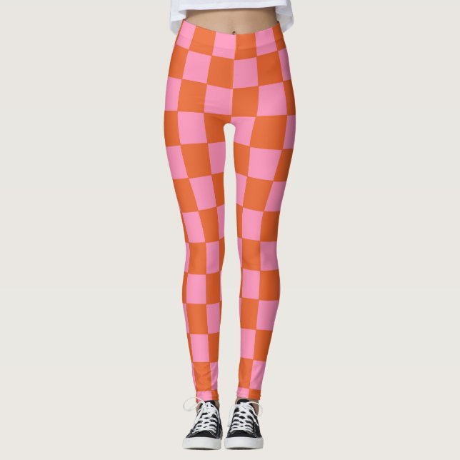 Leggings Naranja y rosa de verificación (Anverso)