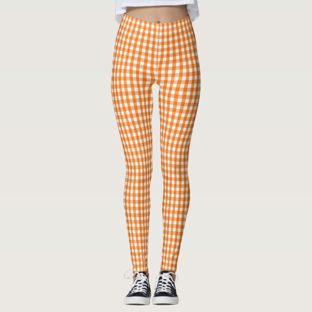 Leggings Naranja y White Gingham Checkered Halloween (Anverso)