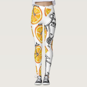 Leggings Naranjas de Bicicleta: Patrón de Verano en Acuarel