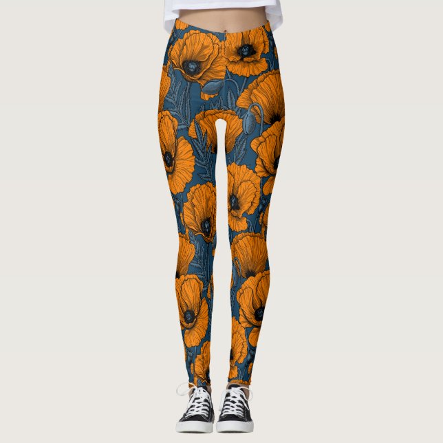 Leggings Naranjas de cachorros en azul oscuro (Anverso)