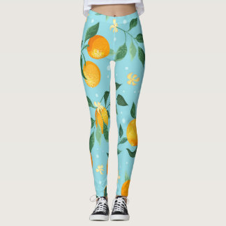 Leggings Naranjas, flores: patrón sin costura textil.