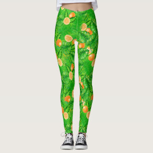 Leggings Naranjas y hojas tropicales