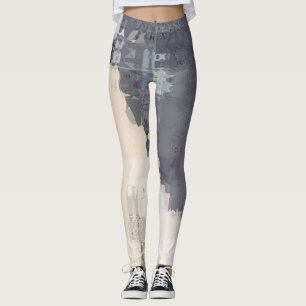 Leggings Naturaleza agobiada/ Diseño de crema azul