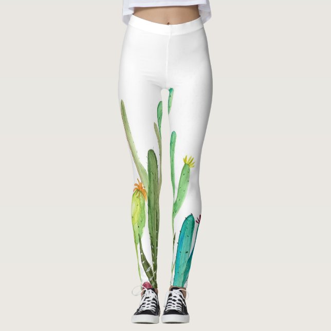 Leggings Naturaleza de la acuarela verde Cactus Cacti (Anverso)