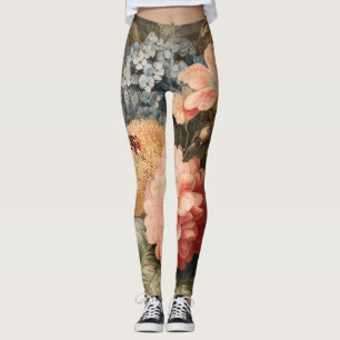 Leggings Naturaleza muerta floral vintage con flor roja y b