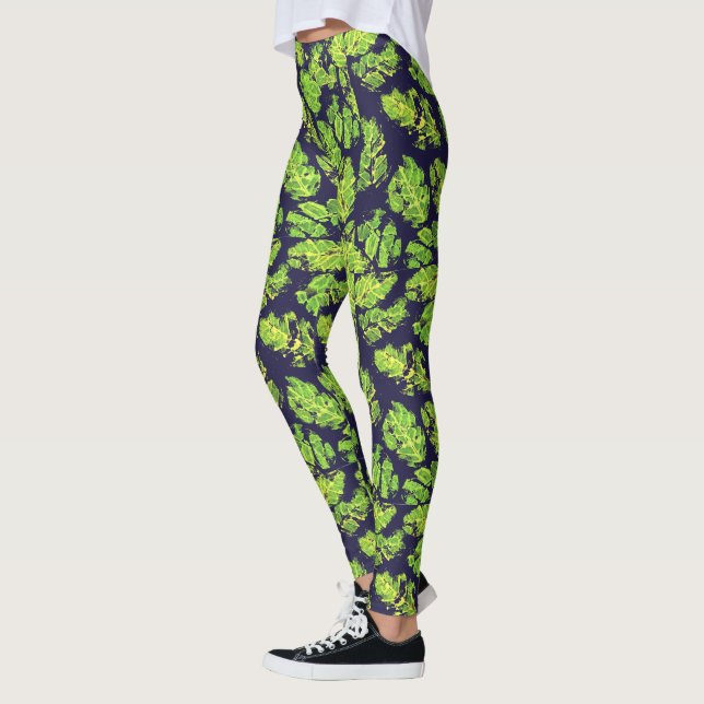 Leggings Naturaleza verde Hoja de pintura acrílica (Izquierda)