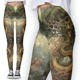 Leggings Naturaleza verde Naranja tatuaje dragón de árbol c