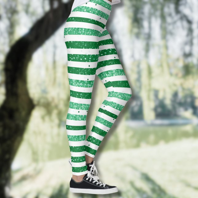 Leggings Nature Green White Horizontal Glitter Stripes (Subido por el creador)