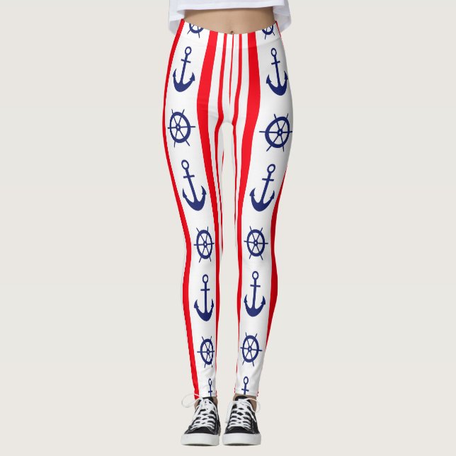 Leggings Náutica roja y azul y rueda de barcos (Anverso)