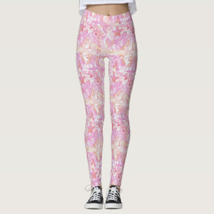 Leggings Nautical Beach Collage Hot Pink ID840