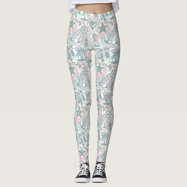 Leggings Nautical Beach Collage Sage ID840 (Anverso)